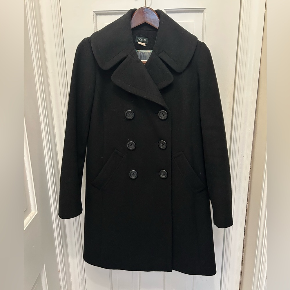 J. CREW 100% WOOL BLACK DOUBLE BREASTED COAT SIZE 6